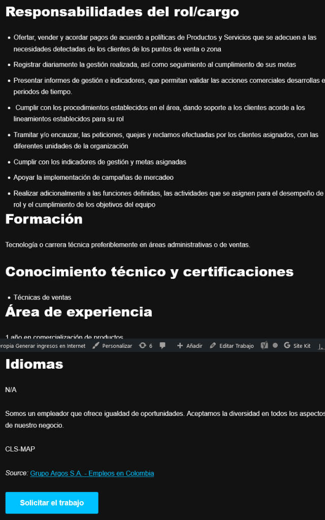 ejemplo de convocatorias de trabajo