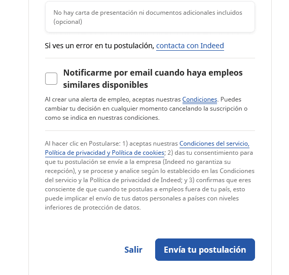 enviar postulación indeed