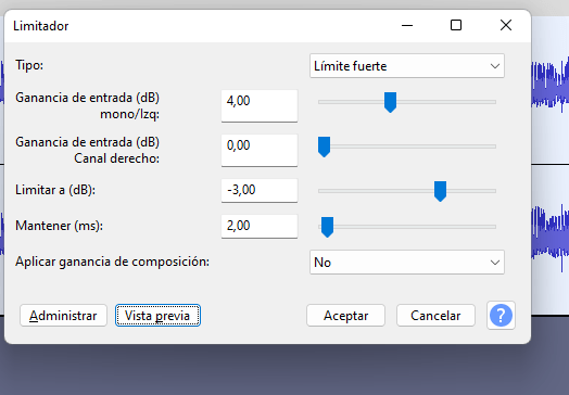 limitador como mejorar un archivo de voz en audacity