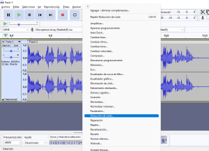 menu reducción de ruidos, efectos, programa audacity