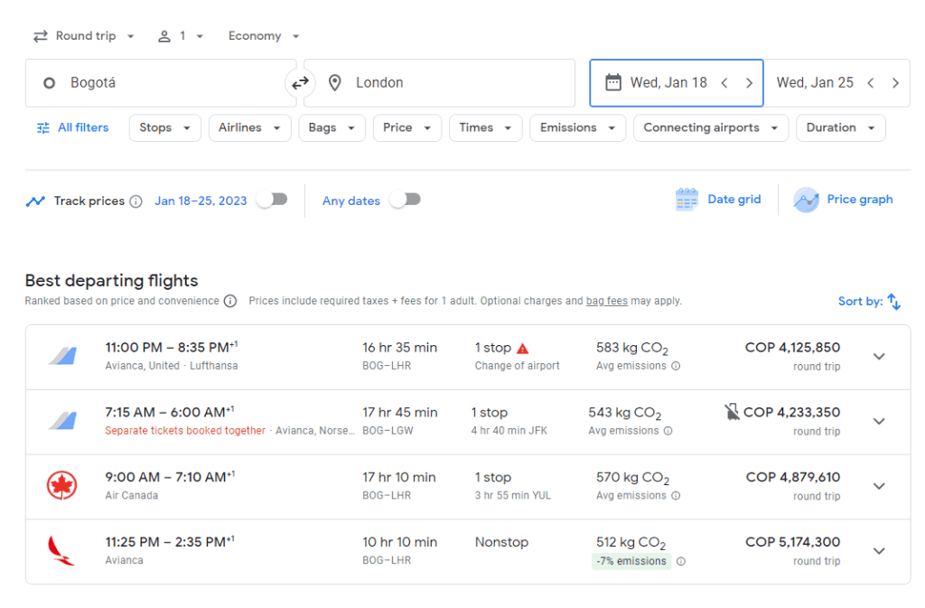 Viaje Bogota-londres-bogota