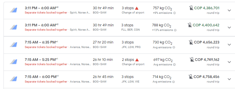 valor de los pasajes bogota-estambul