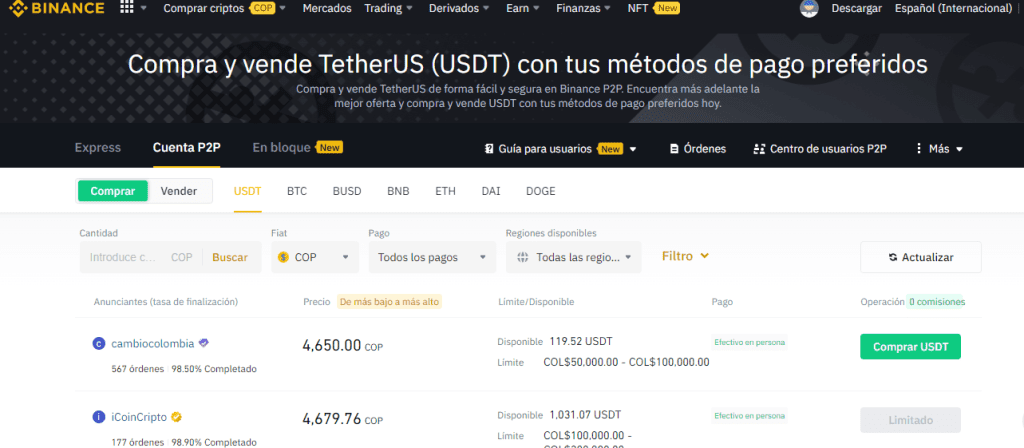 convertir tu dinero a dólares en Binance